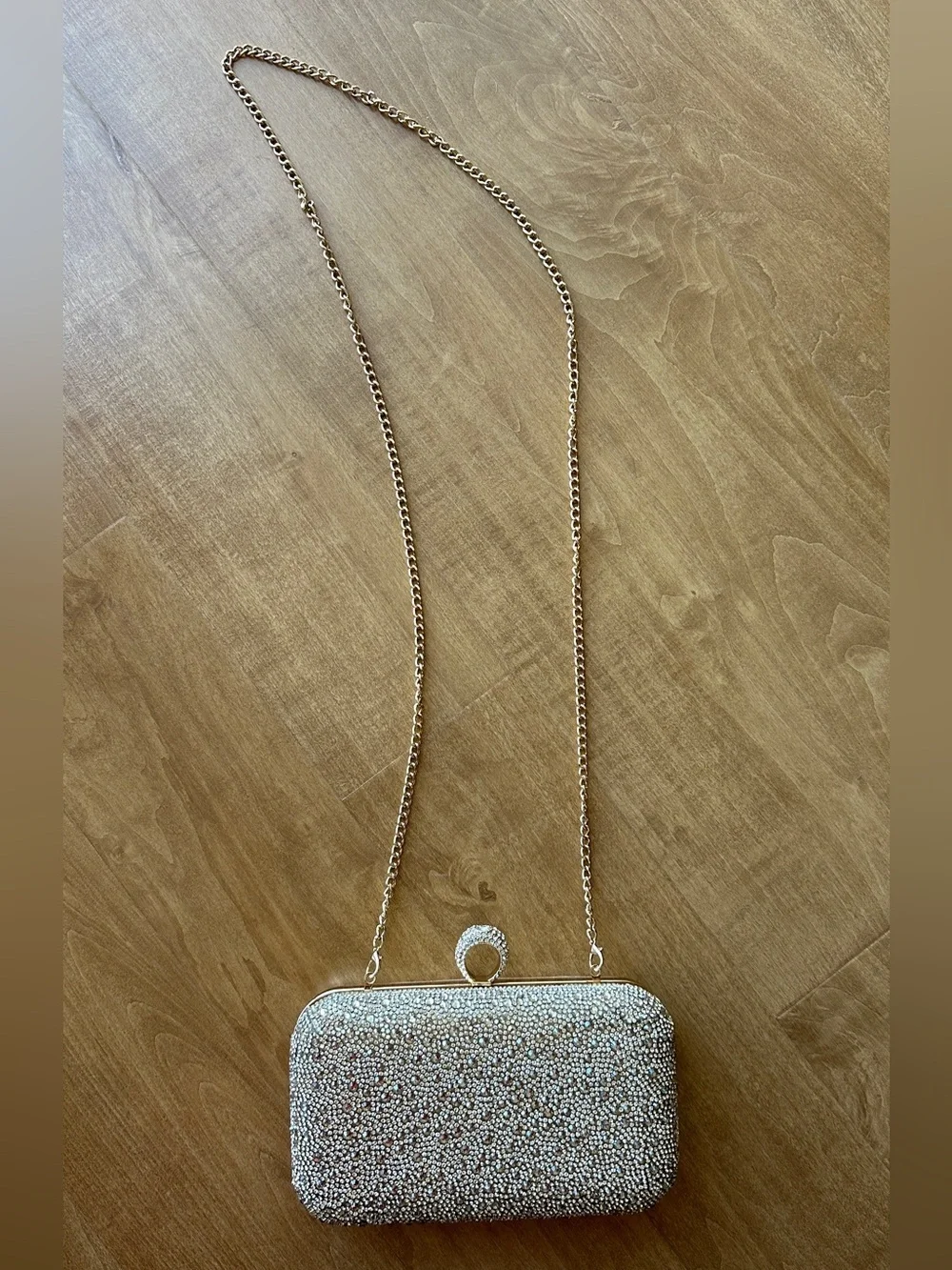 House of Harlow 1960 Champagne Gold Rhinestone Clutch/Chain Crossbody Bag